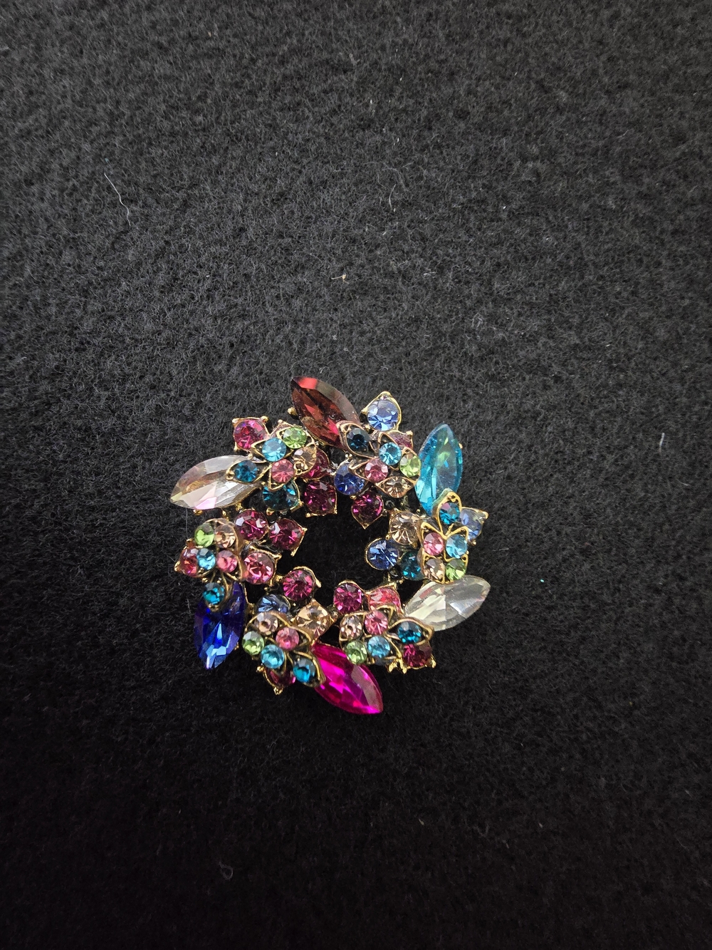Multicolor Crystal Floral Wreath Brooch - Women Jewelry